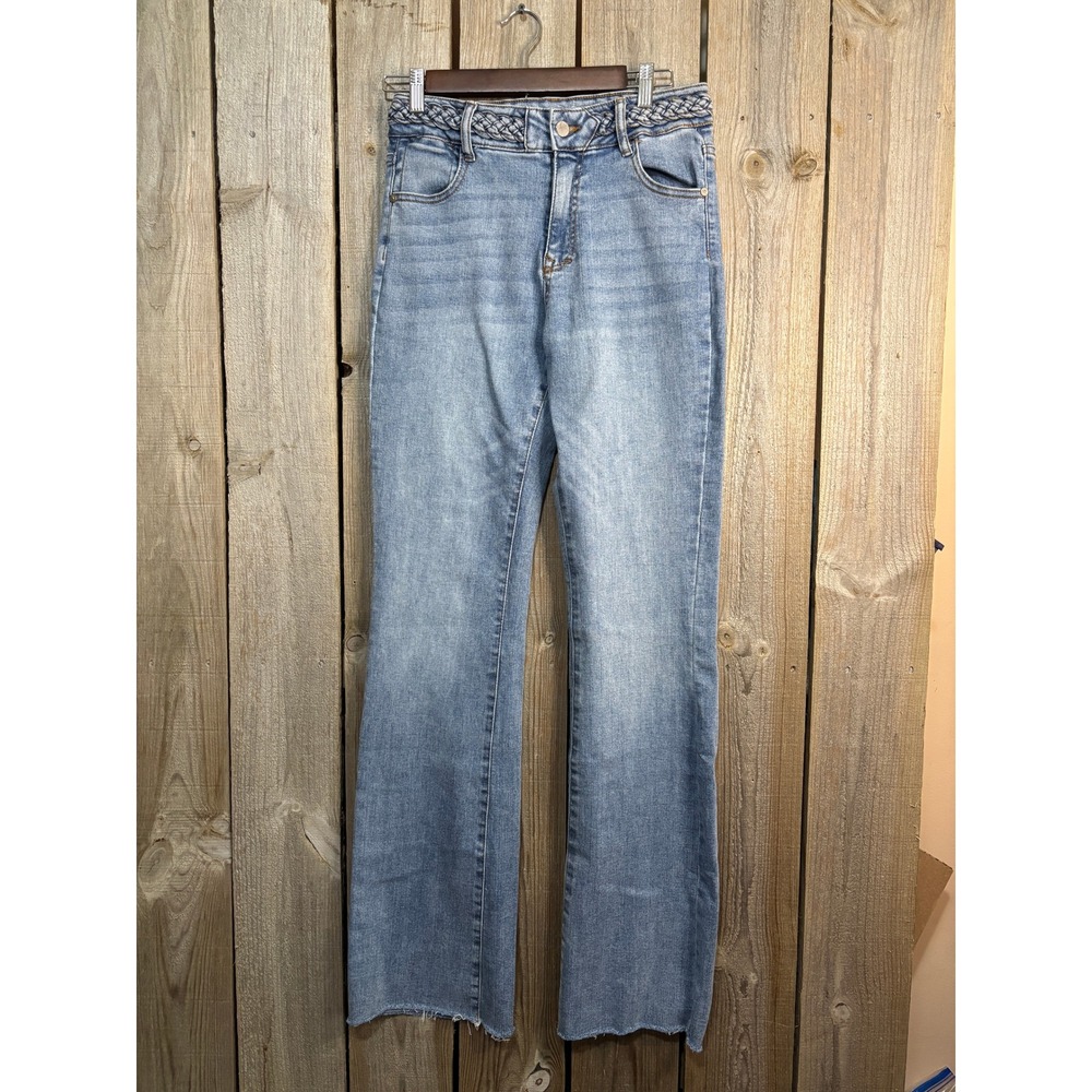 OAT New York Braided Waist Flare Jeans Light Wash Raw Hem Size 2/26 P0141-CA